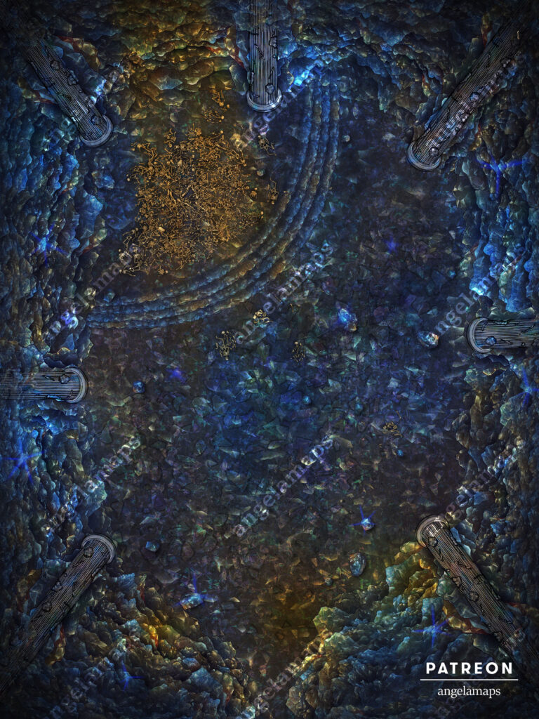Obsidian chamber in a cave filled with bones battle map