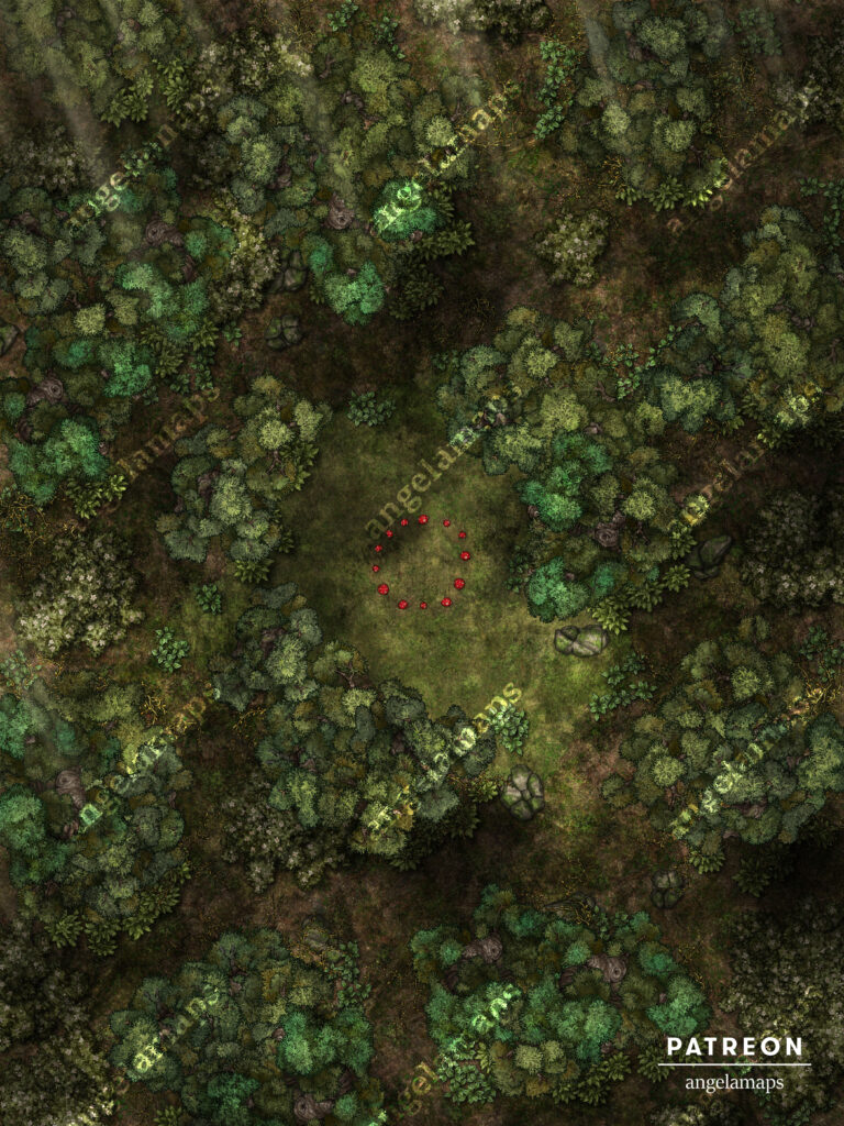 Mysterious mushroom circle in the middle of a forest battle map