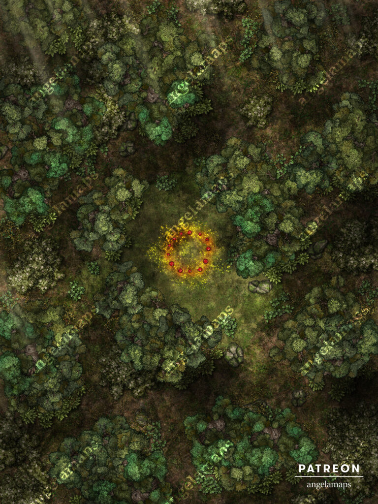 Mysterious magical mushroom circle in the middle of a forest battle map