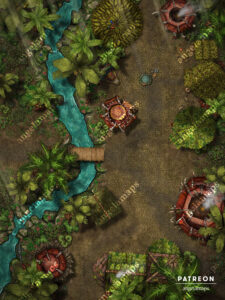 Trible village in a jungle next to a river battle map