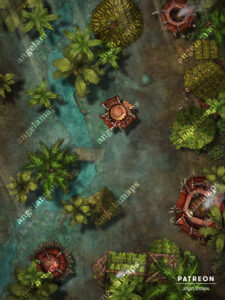 Trible village in a jungle next to a flooded river battle map