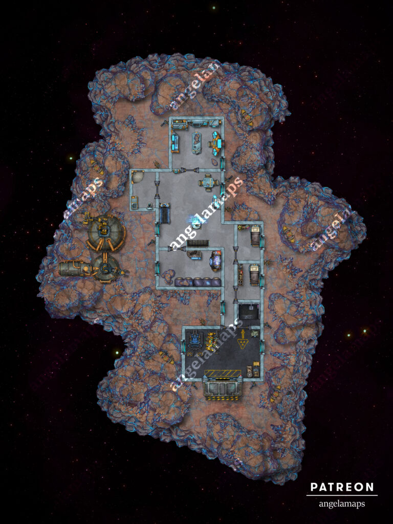 Sci-fi battle map, asteroid research base and refinery