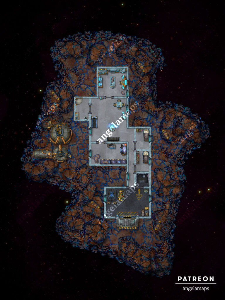 Sci-fi battle map, asteroid research base and refinery