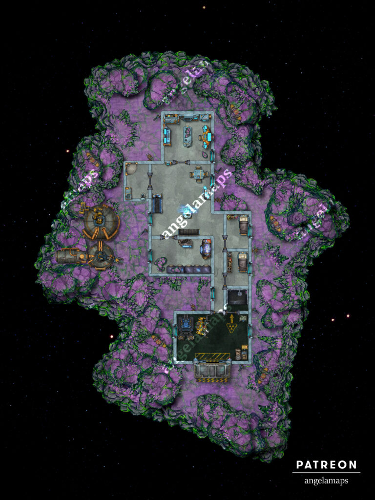 Sci-fi battle map, asteroid research base and refinery