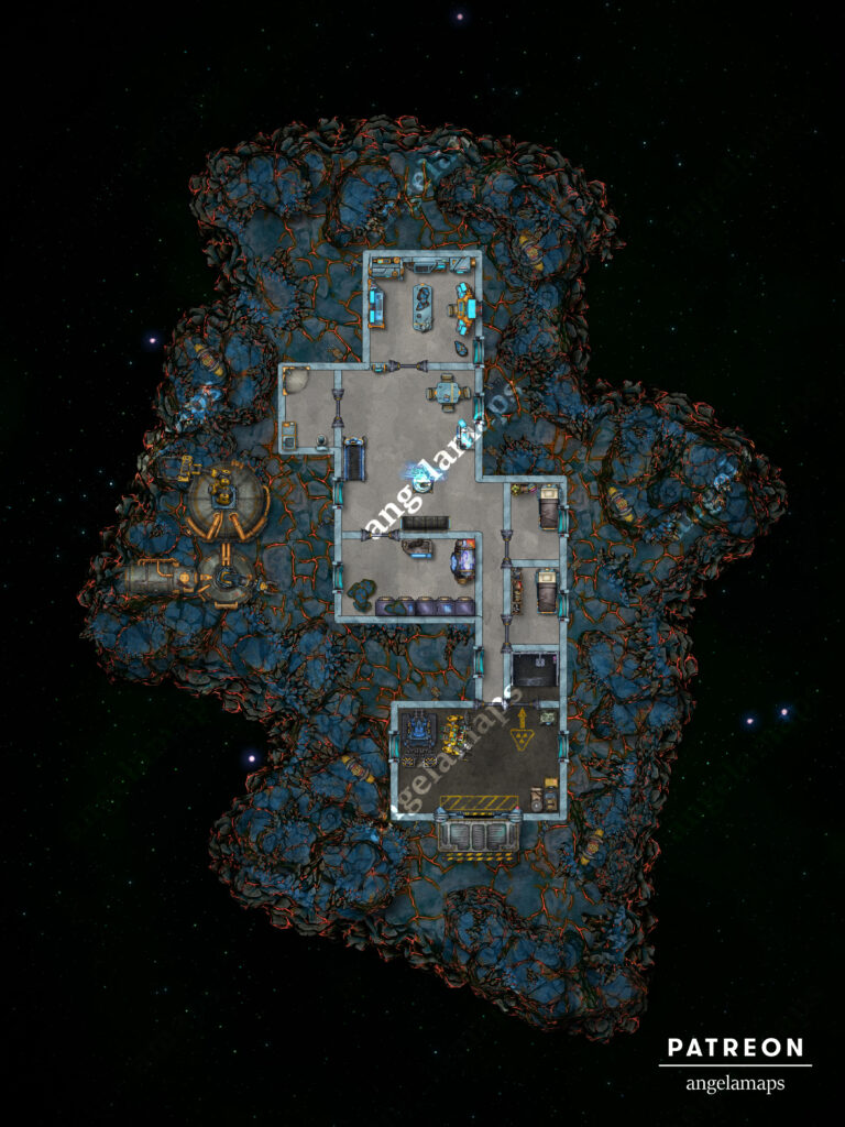 Sci-fi battle map, asteroid research base and refinery