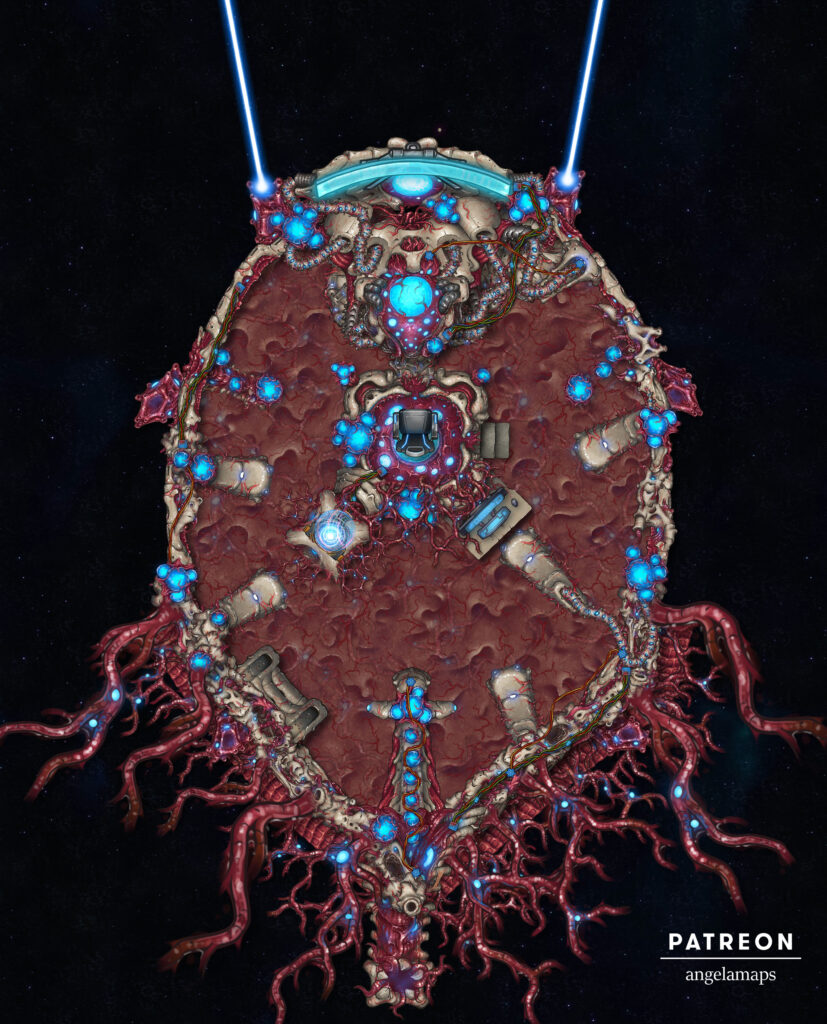 Living hybrid bio and tech space ship battle map
