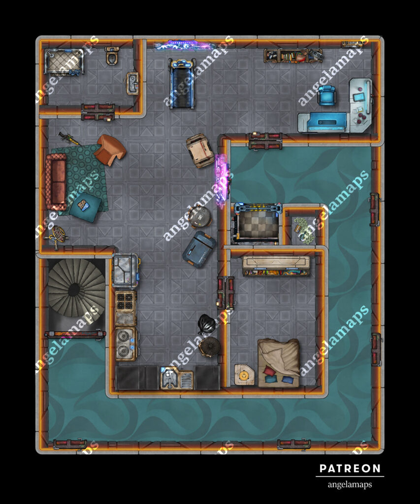 Apartment - cyber/modern battle map for an apartment