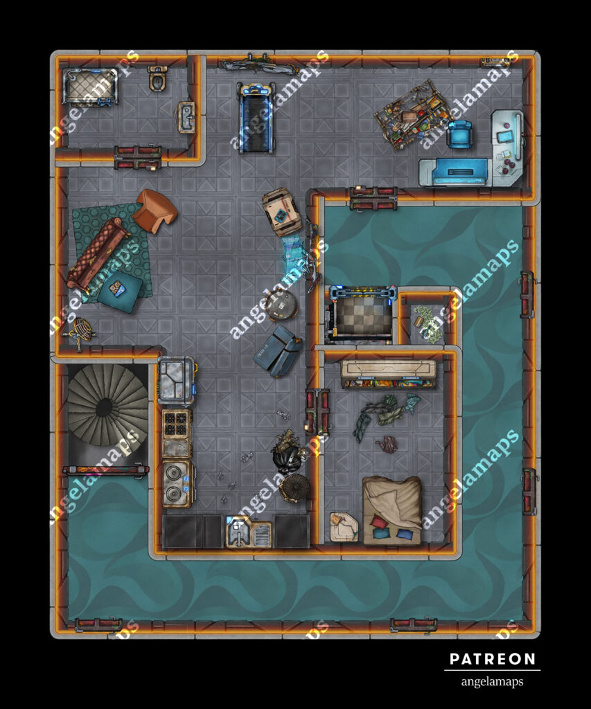 Apartment - tossed version - cyber/modern battle map for an apartment