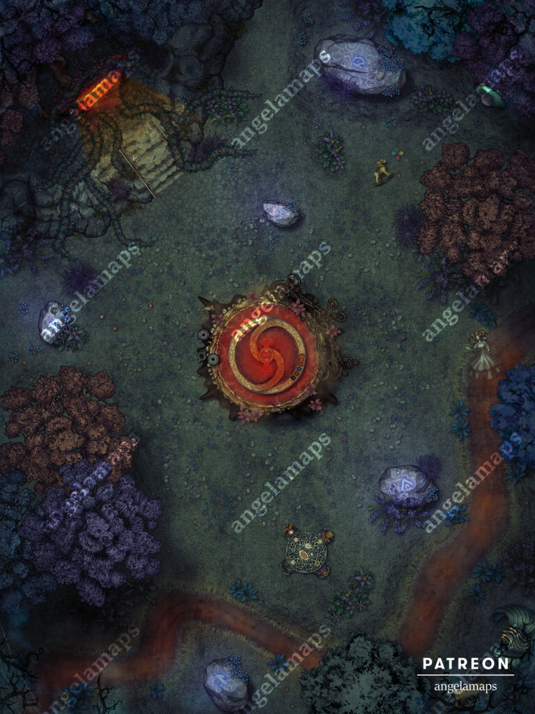A scary dark battle map with a blood river and a portal somewhere