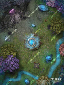 Beautiful fey or elven scene with a portal and darkness creeping through battle map
