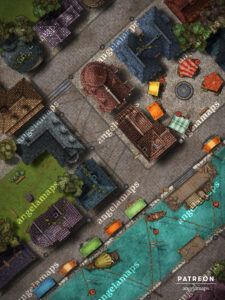 City streets with a canal battle map, animated