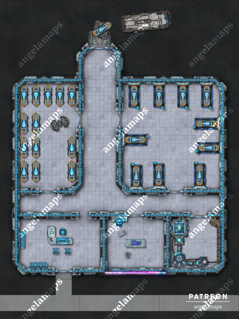 Cryolabs - scifi battle map of cryogenics lab