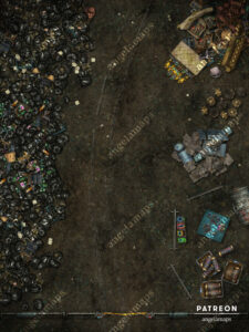 Junk yard trash heap animated modern or sci-fi battle map