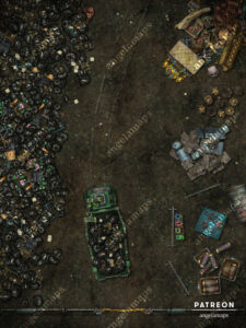Junk yard trash heap animated modern or sci-fi battle map