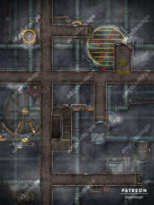 Modern, cyberpunk or sci-fi animated factory catwalk battle map