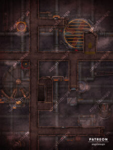 Modern, cyberpunk or sci-fi animated factory catwalk battle map red alert edition