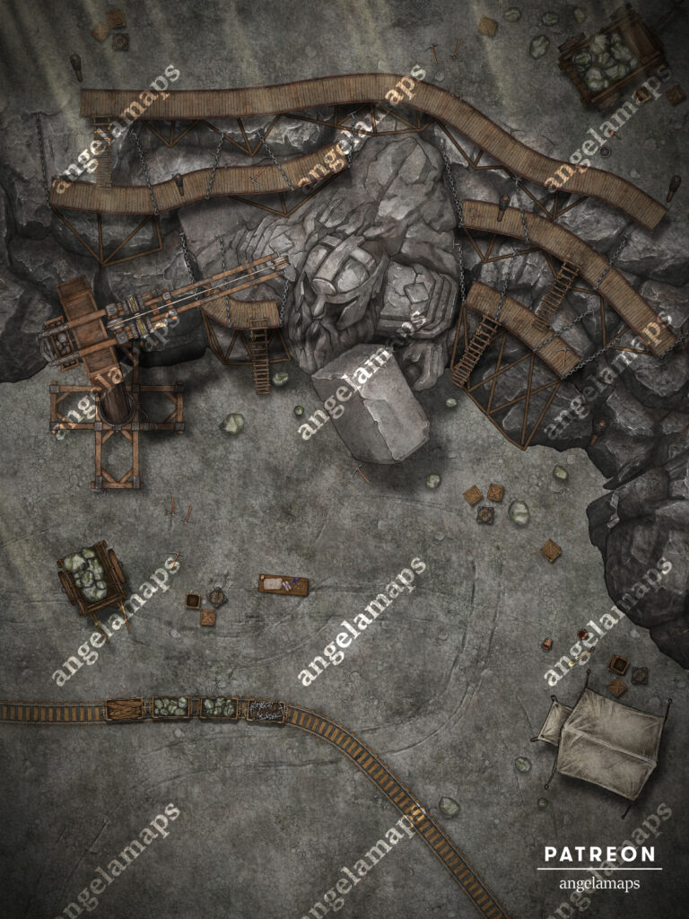 Battle map featuring a giant statue being built for ttrpgs