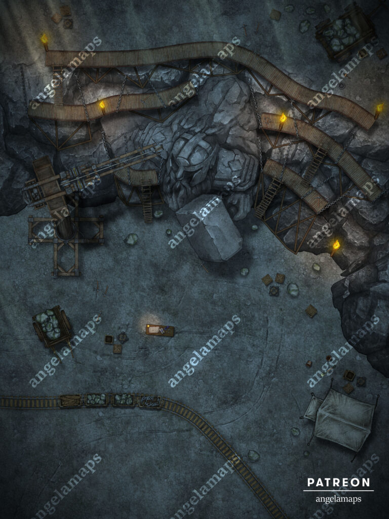 Battle map featuring a giant statue being built for ttrpgs