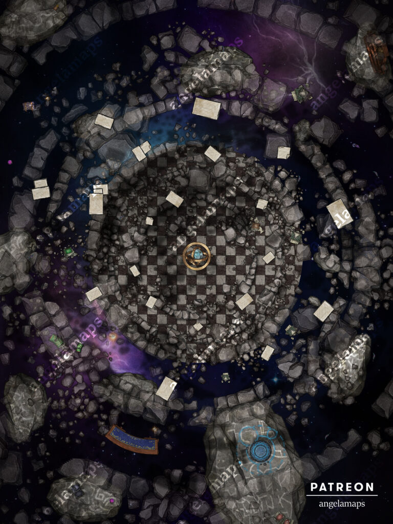 Wizard tower battle map after a tragic magical event. For TTRPGs