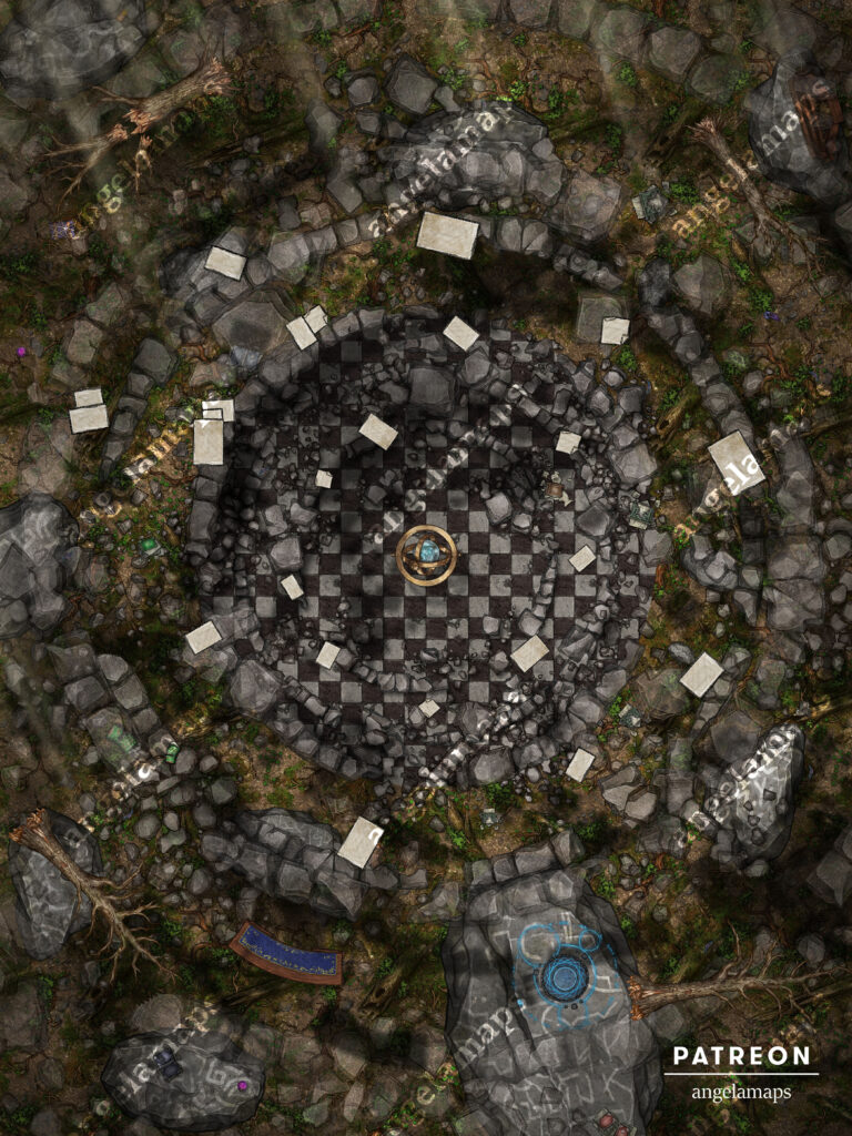 Wizard tower battle map after a tragic magical event. For TTRPGs