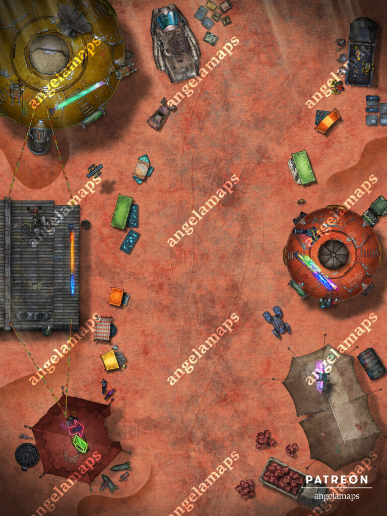 Sci-Fi aniamted battle map trading post for TTRPGs