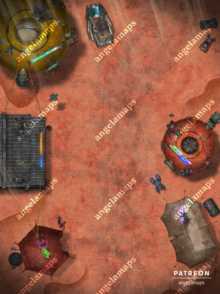 Sci-Fi aniamted battle map trading post for TTRPGs